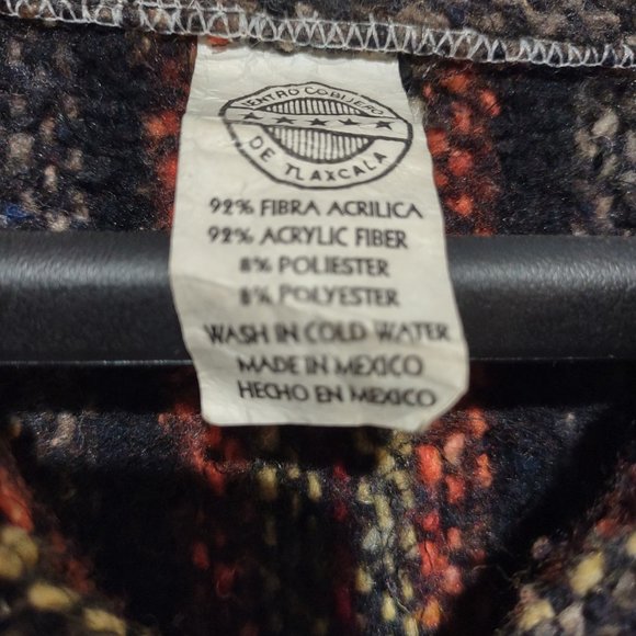 CENTRO COBIJERO DE TLAXLA EARTH TONE RASTA WOVEN BLANKET STYLE PULLOVER XXL - Picture 3 of 6